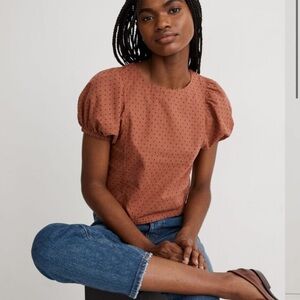 MADEWELL Jacquard Puff-Sleeve Top in Micro Cross SZ 2